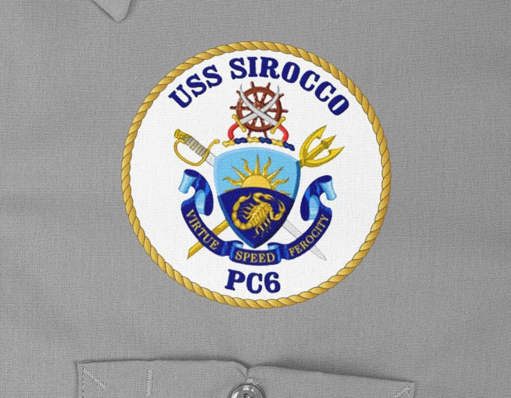 USS Sirocco PC-6 Badge Iron On Heat Transfer Vinyl HTV Cyclone Class Patrol boat