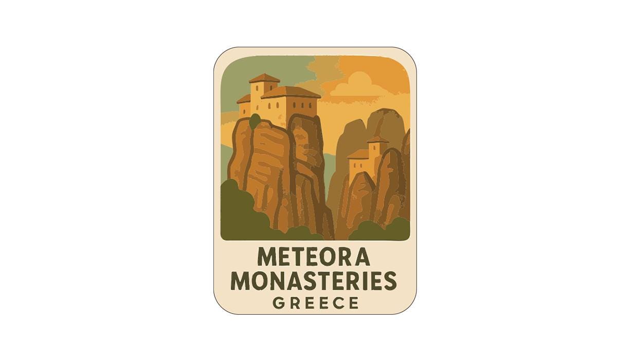 Meteora Monasteries Greece Iron On Heat Transfer Vinyl HTV Die-Cut Symbolic
