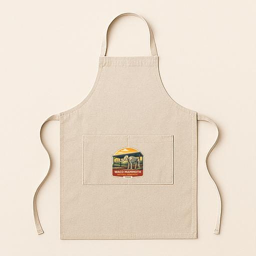 A beige apricot with a small graphic patch on the front, featuring a mountain landscape and the text "Waltice Mammoth".