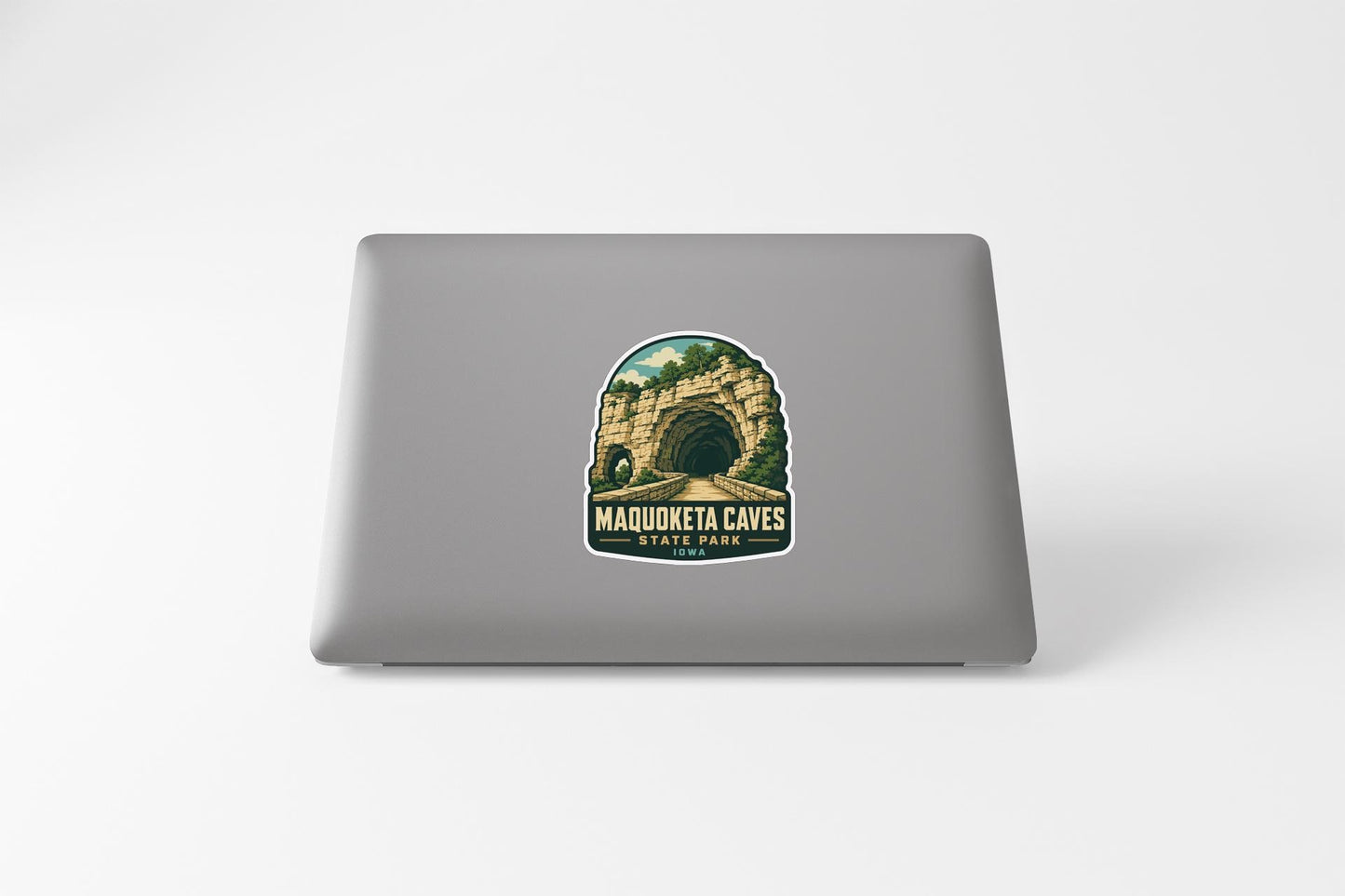 A sticker depicting the entrance to the Maquokeeta Caves, a state park in the United States.