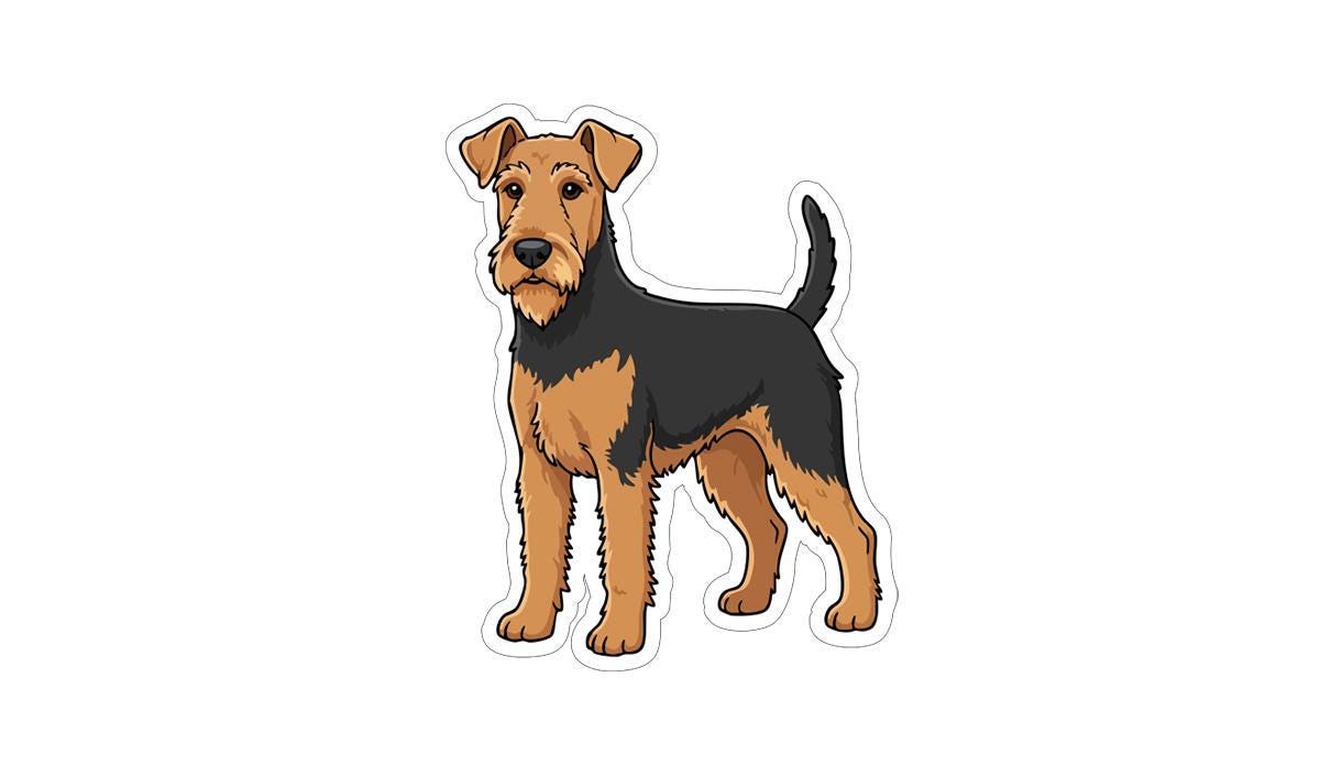 A cartoon illustration of a dog with a black and brown coat.