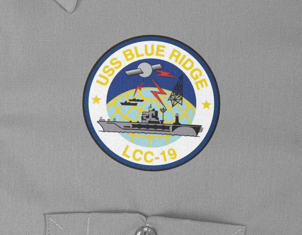 USS Blue Ridge LCC-19 Badge Iron On Heat Transfer Vinyl HTV Blue Ridge Class Amphibious Command Ship