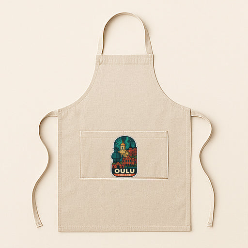 A beige apricot with a graphic design on the front pocket.