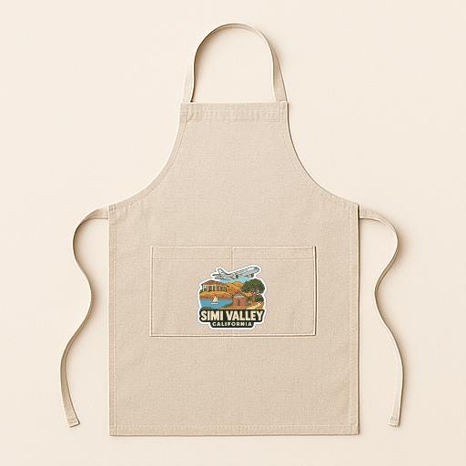 A beige apricot with a logo for Simi Valley, California, printed on it.