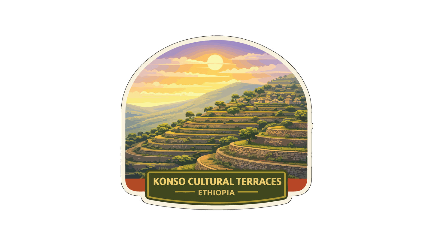 a scenic view of a mountainous landscape with terraced fields, showcasing the Konsso Cultural Terraces in Ethiopia.