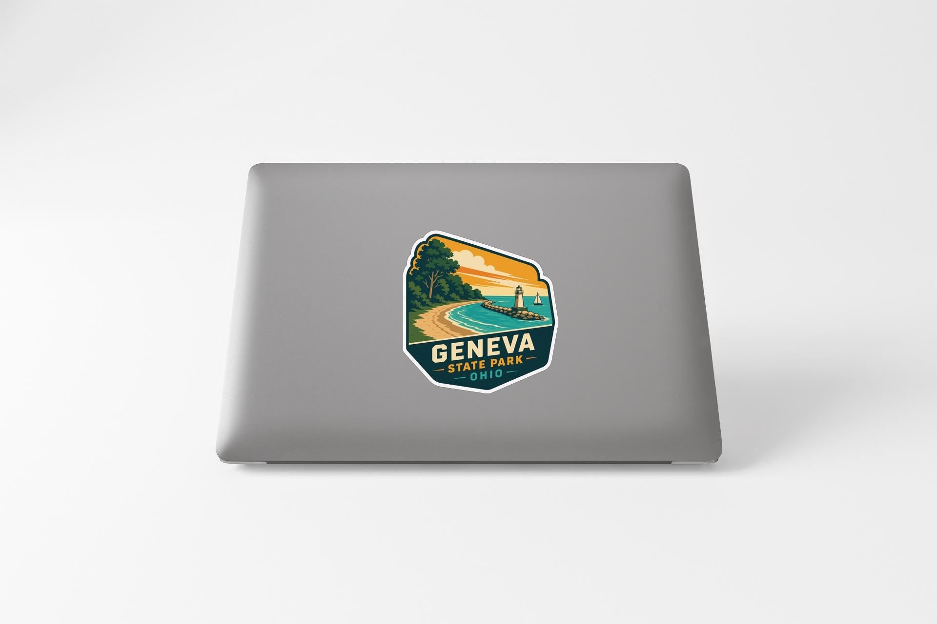 a sticker with a scenic landscape of Geneva State Park, which is a park located in the state of California, United States.
