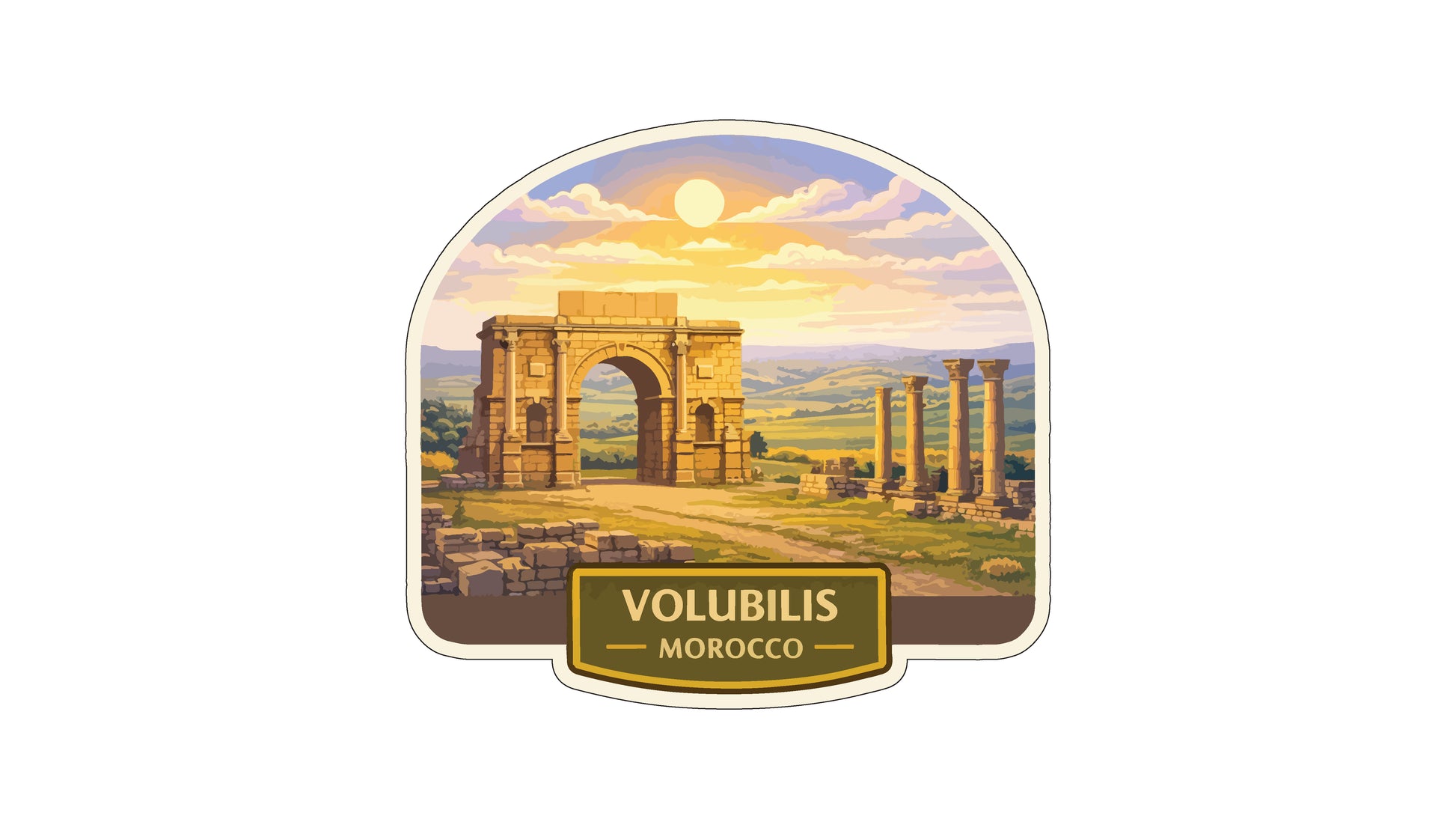 the ancient city of Volubilis in Morocco, featuring the iconic Arch of the Roman Emperor Augustus.