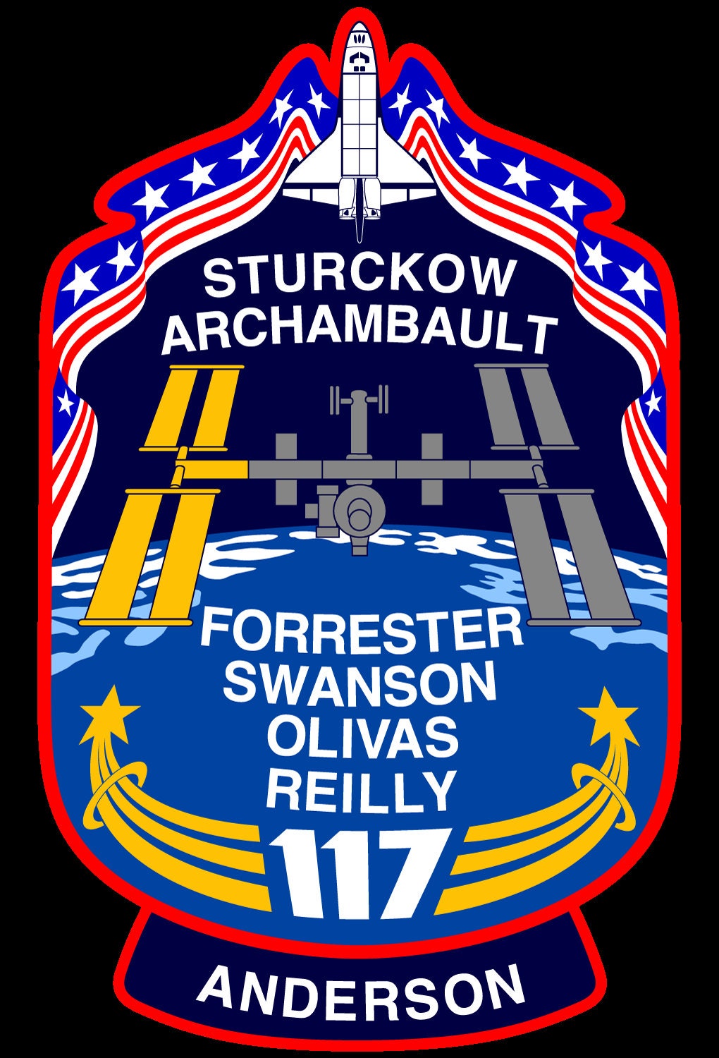 a patch with a picture of a space shuttle on it