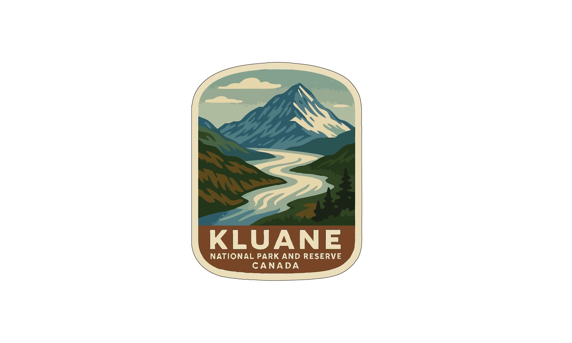 a mountain landscape with a river, and the text "Kluane National Park and Reserve Canada" is displayed below the mountain.