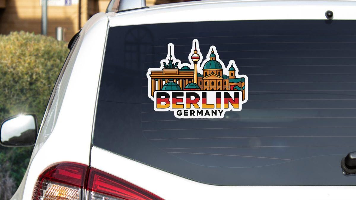 a car with a sticker on the back of it