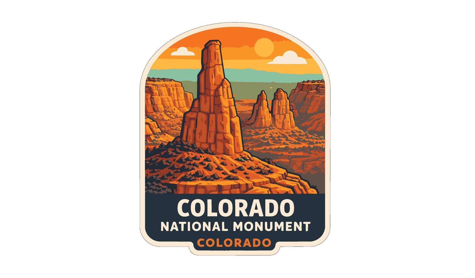 a stylized illustration of the Colorado National Monument, a famous landmark in Colorado, USA.