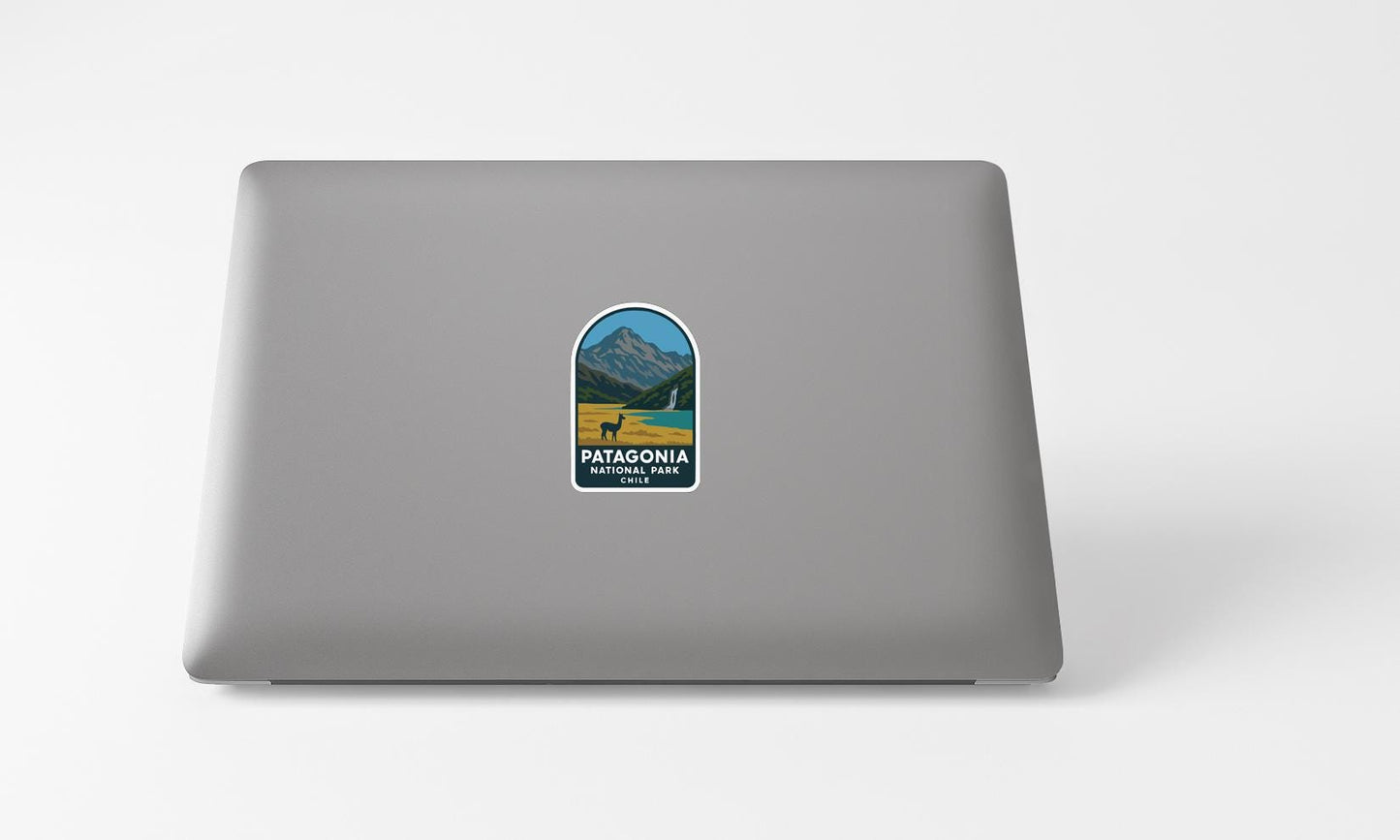 A sticker of Patagonia National Park on the back of a laptop computer.