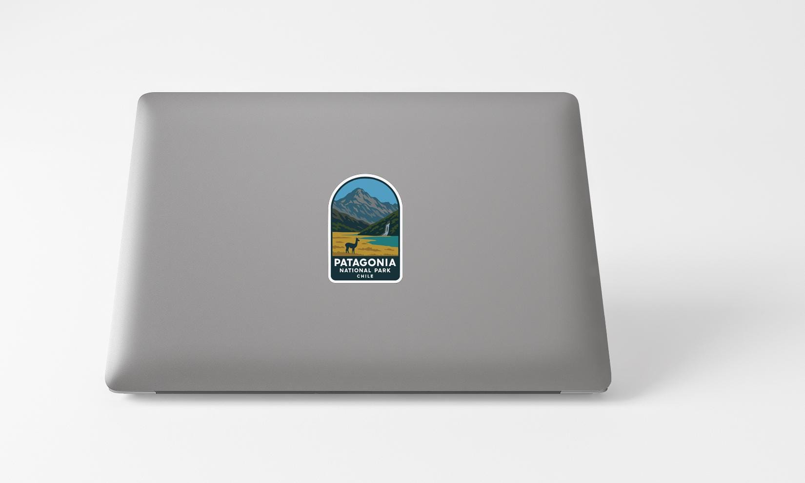A sticker of Patagonia National Park on the back of a laptop computer.