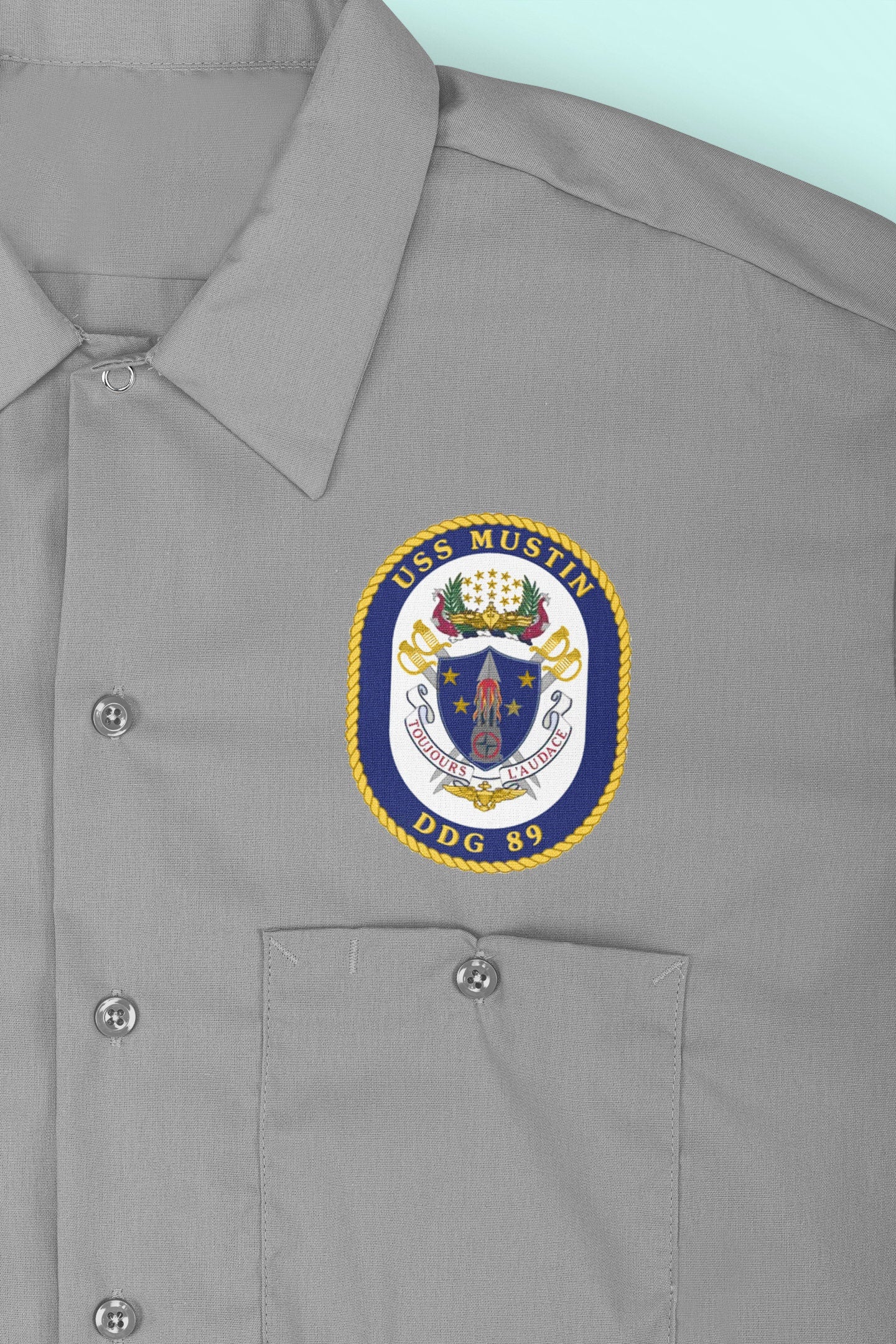 USS Mustin DDG-89 Badge Iron On Heat Transfer Vinyl HTV Arleigh Burke Class Destroyer