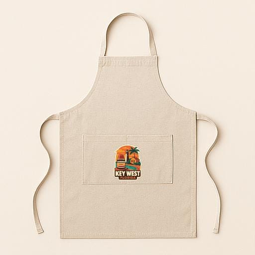 A beige apricot with a small logo on the front pocket, featuring a palm tree and the text "KEY WEST".