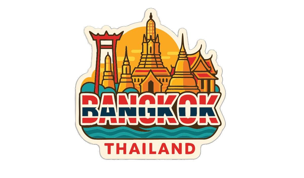 A sticker or logo featuring the skyline of Bangkok, Thailand, with the text "BANGKOK THAILAND" prominently displayed.