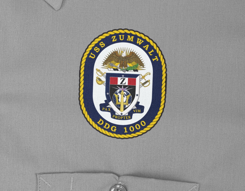 USS Zumwalt DDG-1000 Badge Iron On Heat Transfer Vinyl HTV Zumwalt Class Destroyer