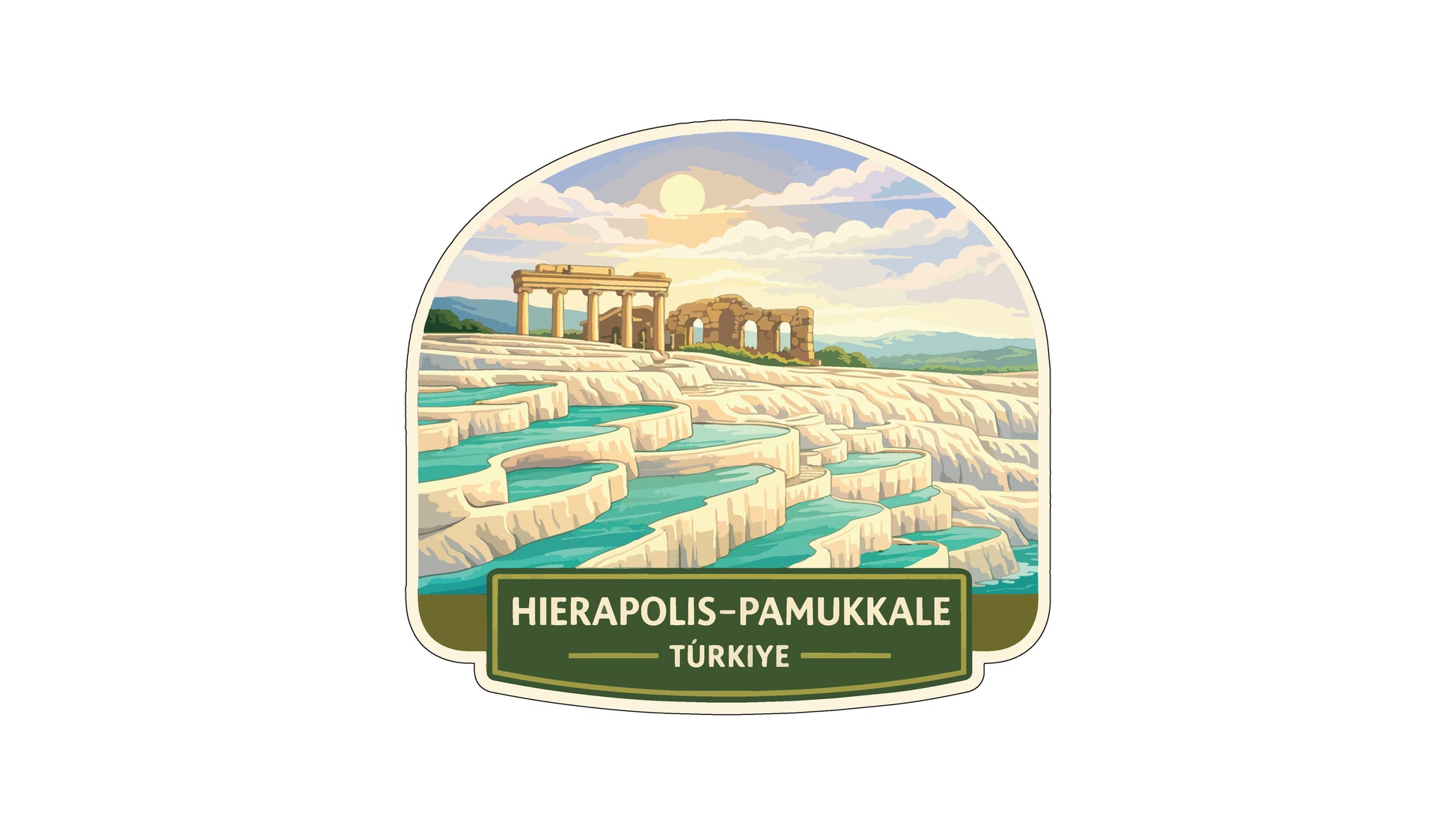 the ancient ruins of Hierapolis-Pamukkale in Turkey, with the thermal springs flowing through the landscape.