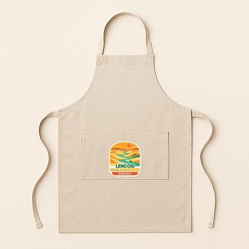 A beige apricot with a graphic design on the front pocket.