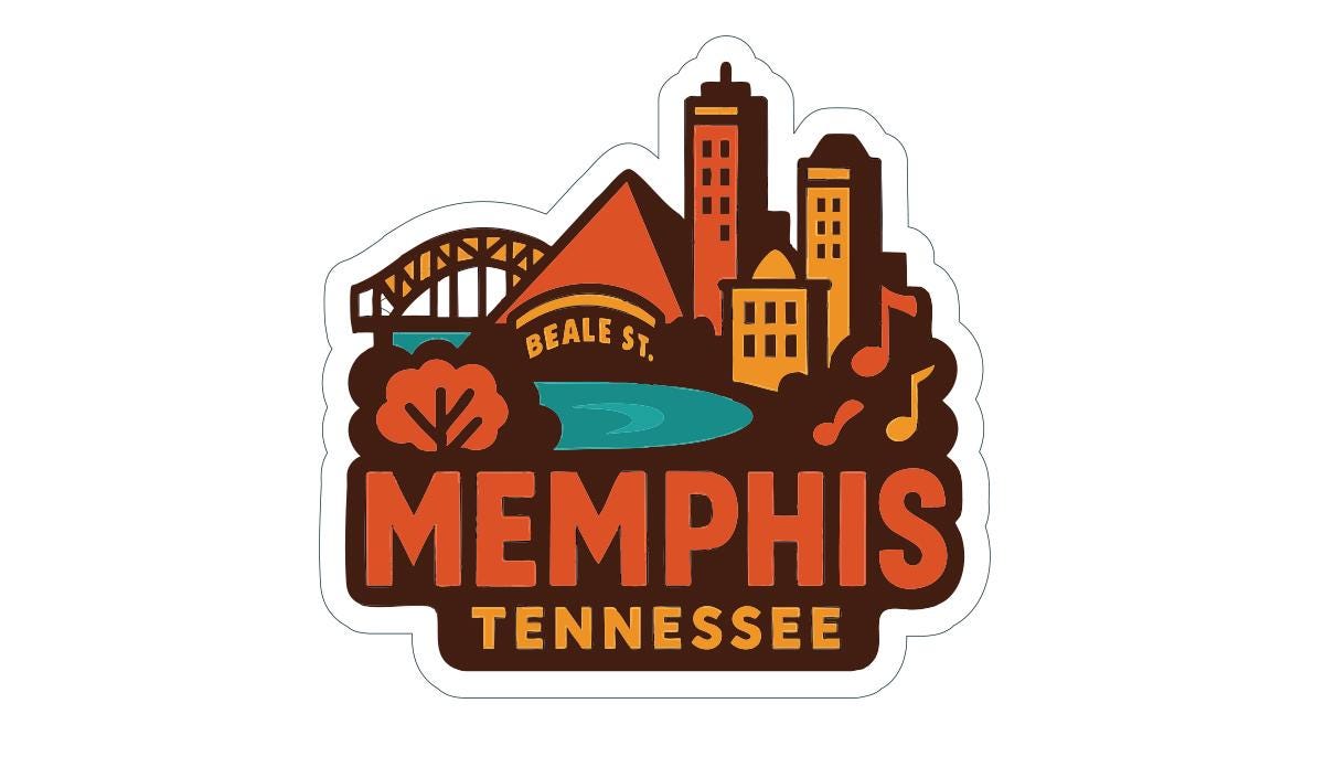 The image is a sticker or logo featuring the city of Memphis, Tennessee.