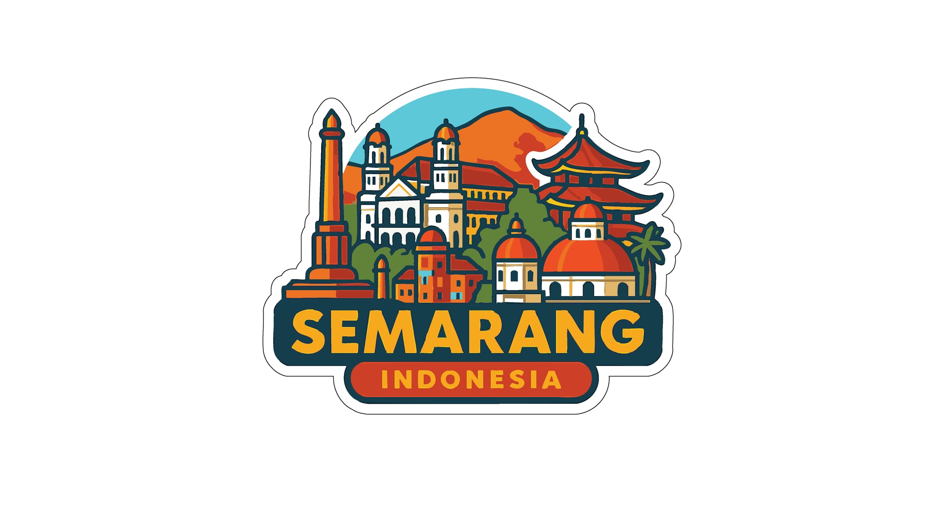 a sticker or logo with a stylized illustration of the city of Semarang, Indonesia.