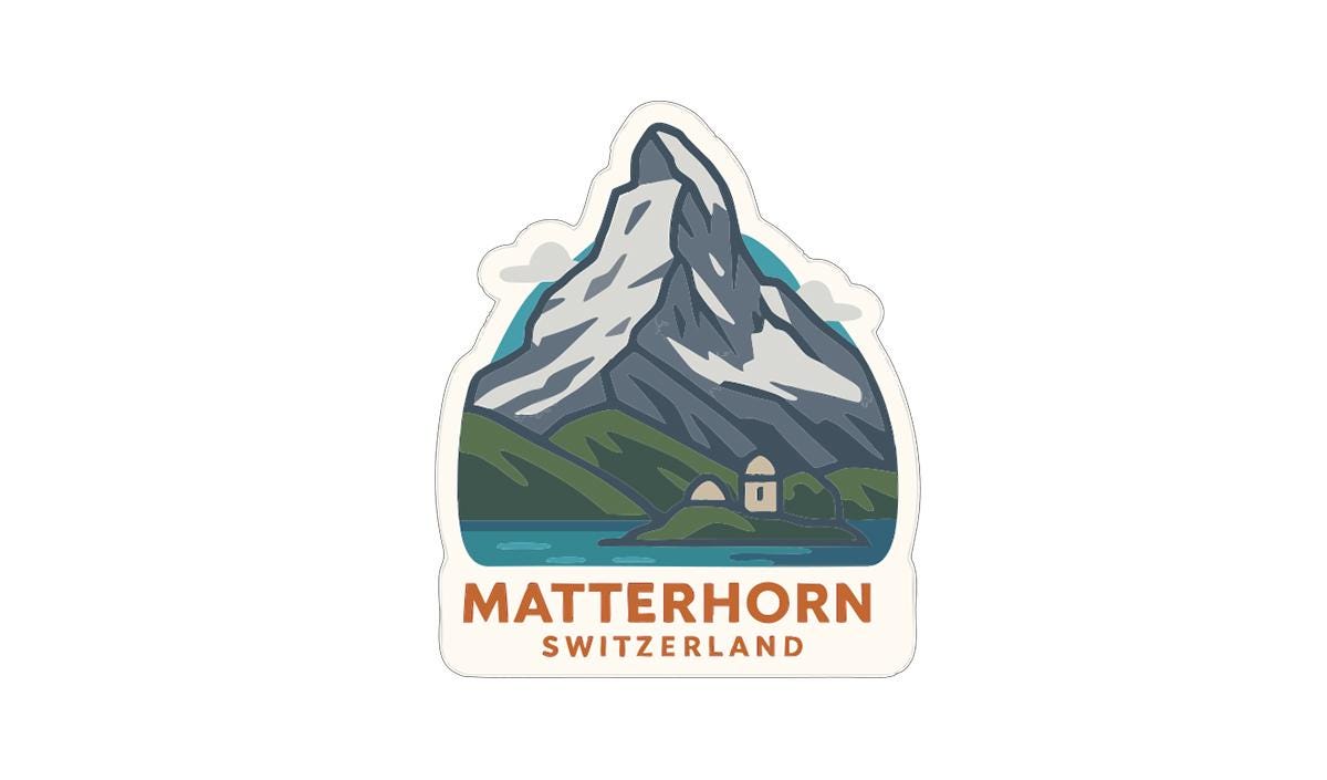 a sticker or emblem depicting the Matterhorn mountain in Switzerland.