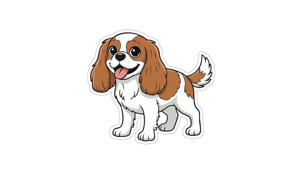 A cartoon illustration of a brown and white dog with a friendly expression.