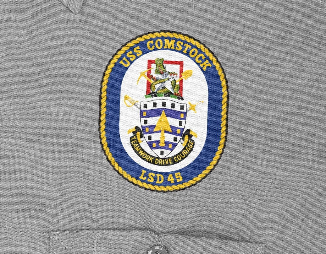 USS Comstock LSD-45 Badge Iron On Heat Transfer Vinyl HTV Whidbey Island Class Dock Landing Ship