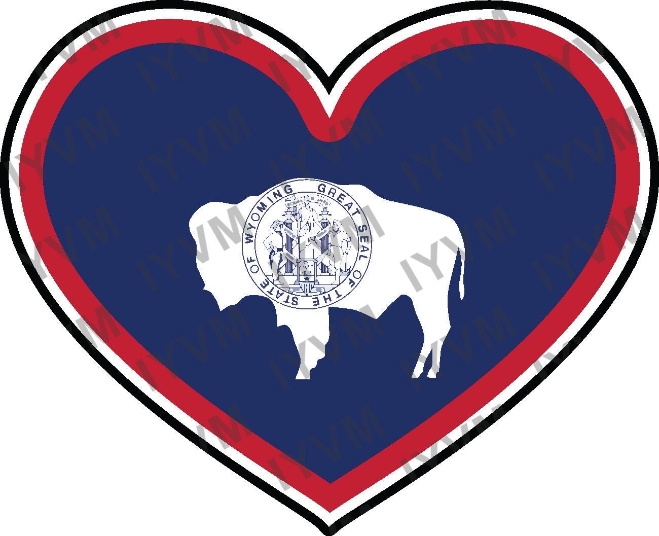 State of Wyoming Flag Heart Sticker Decal  USA Wyoming State  Cheyenne  The Equality or Cowboy State  Forever West