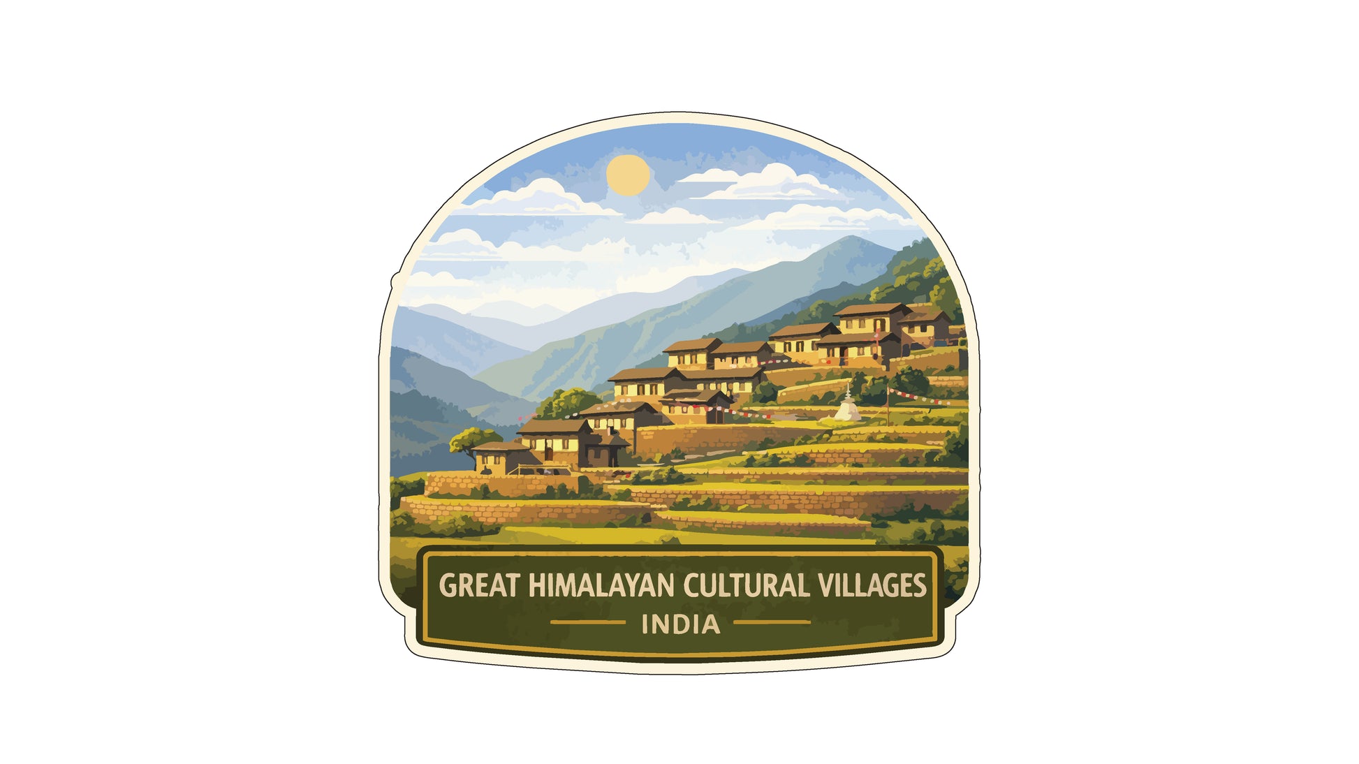 a scenic view of the Great Himalayan Cultural Villages in India, showcasing the traditional architecture and lifestyle of the region.