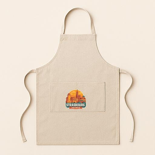 A beige apricot with a graphic of a city skyline on the front pocket.