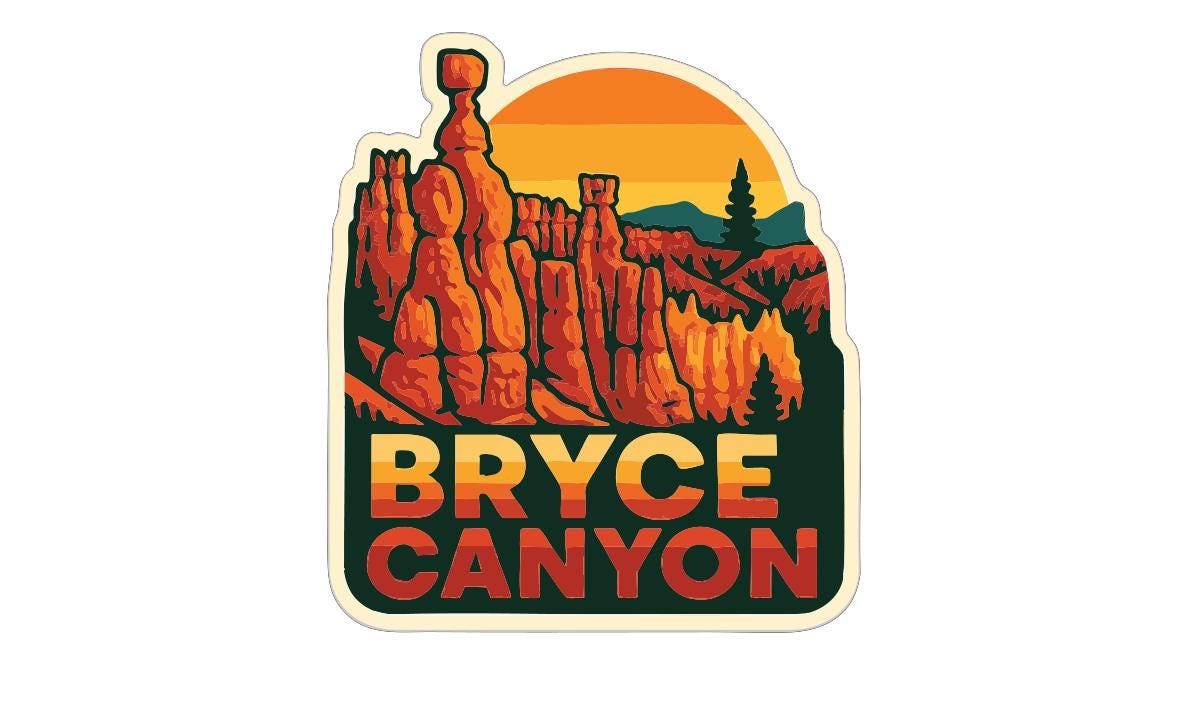 A sticker or label featuring the name 'BRYCE CANYON' along with an illustration of the iconic rock formations of the Bryce Canyon National Park.