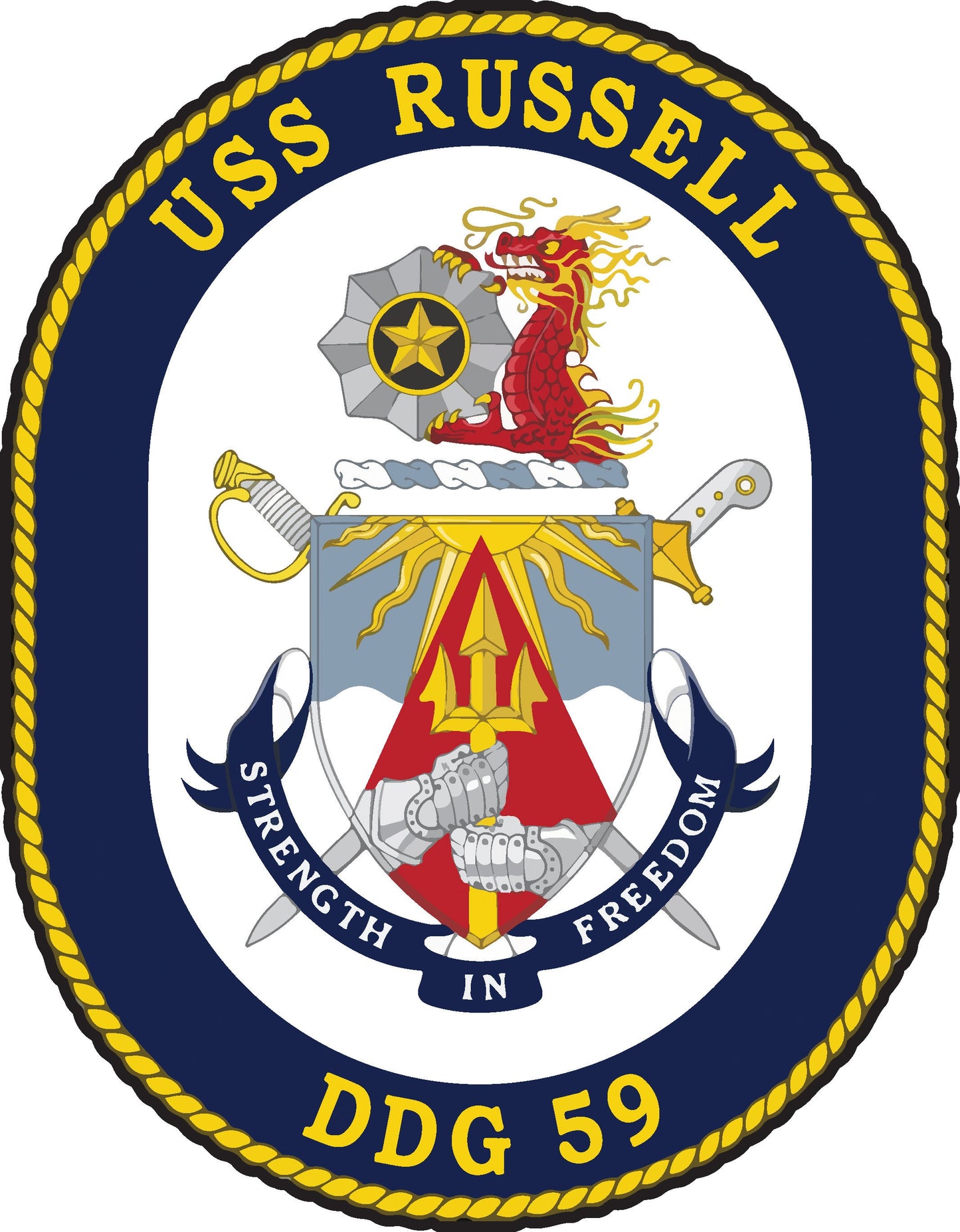 USS Russell DDG-59 Badge Iron On Heat Transfer Vinyl HTV Arleigh Burke Class Destroyer