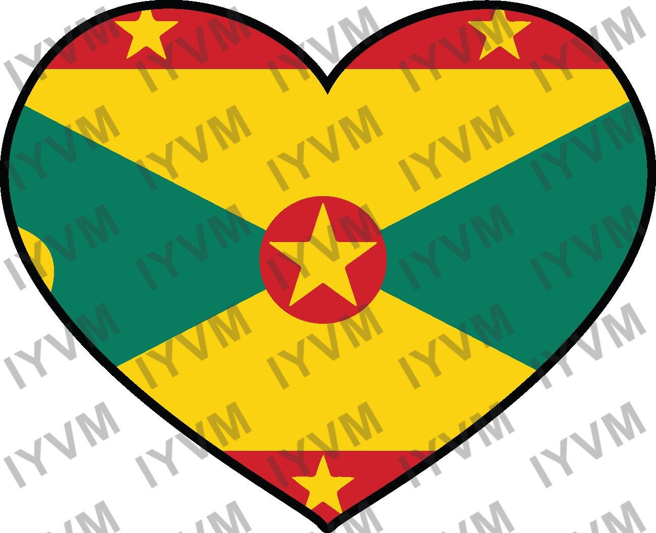 Grenada Flag Heart Sticker Decal Gwenad Grenadian Creole French Ever Conscious of God We Aspire Build and Advance as One People St. George's