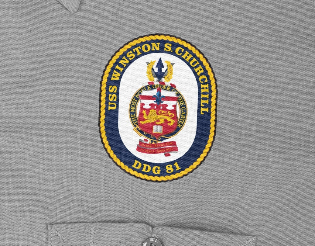 USS Winston S. Churchill DDG-81 Badge Iron On Heat Transfer Vinyl HTV Arleigh Burke Class Destroyer