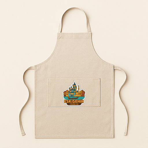 A beige apricot with a graphic design on the front pocket, featuring a castle and the text "Eskisehir".