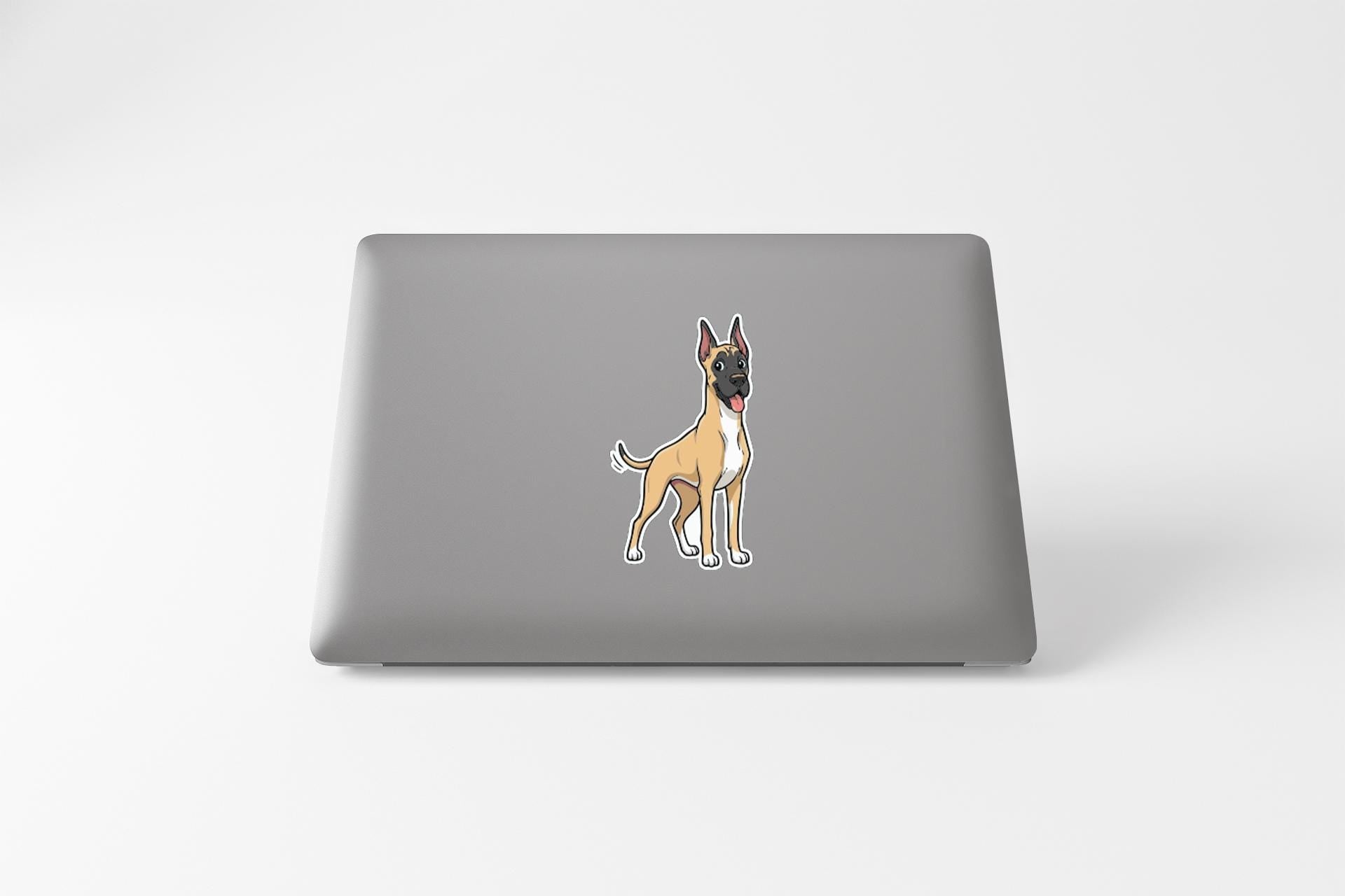 a sticker of a dog on the back of a laptop.