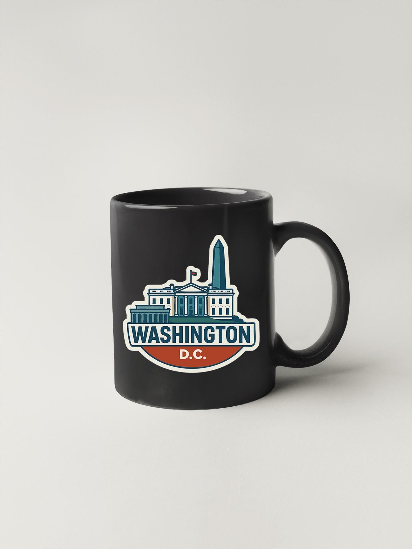 a black mug with washington d c on it