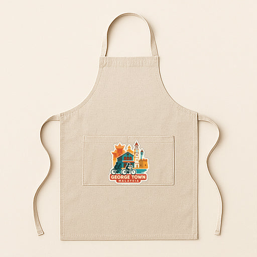 A beige apricot with a graphic design on the front pocket, featuring a cityscape and the text "GEORGE TOWN WOLVES".