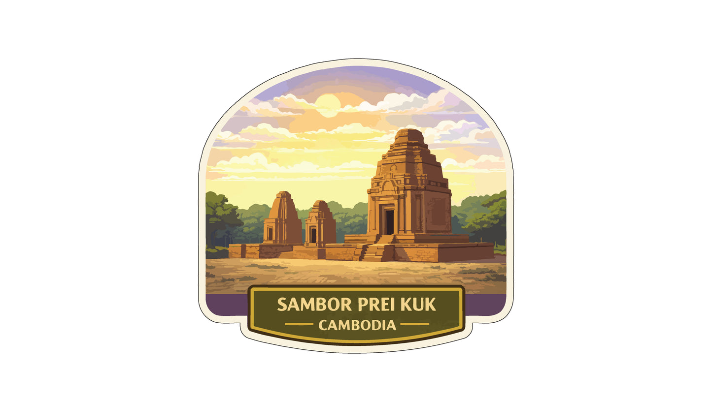 a temple in Cambodia, with a sunset in the background.