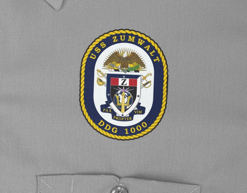 USS Zumwalt DDG-1000 Badge Iron On Heat Transfer Vinyl HTV Zumwalt Class Destroyer