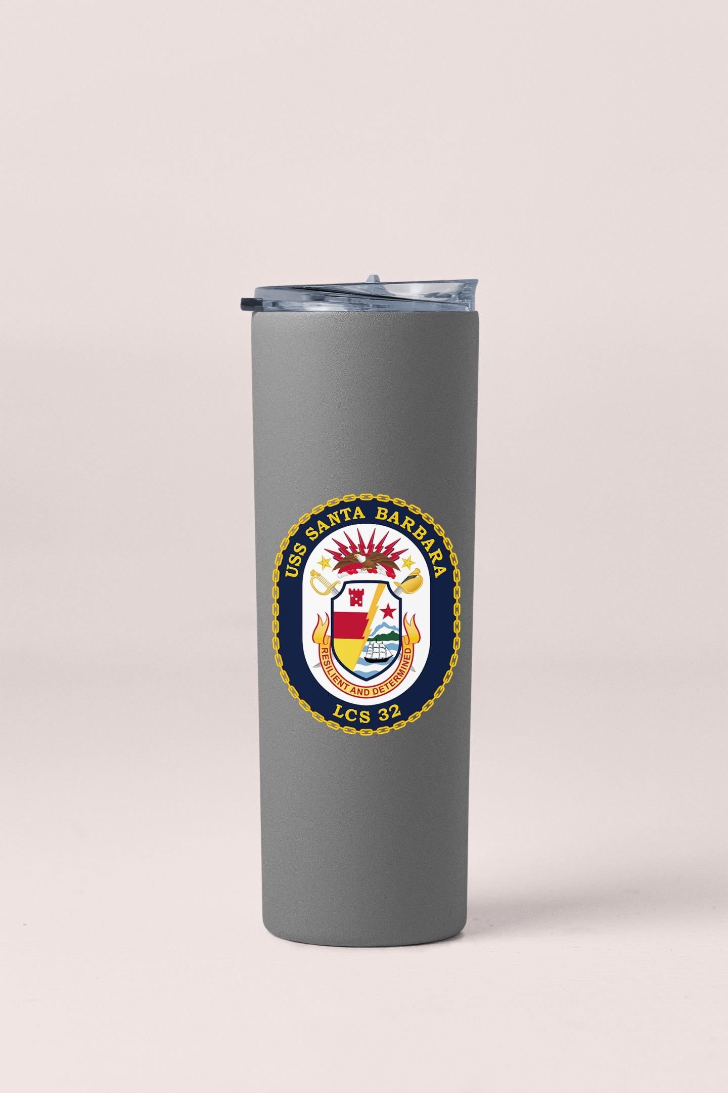 a stainless steel tumbler with the seal of the state of massachusetts