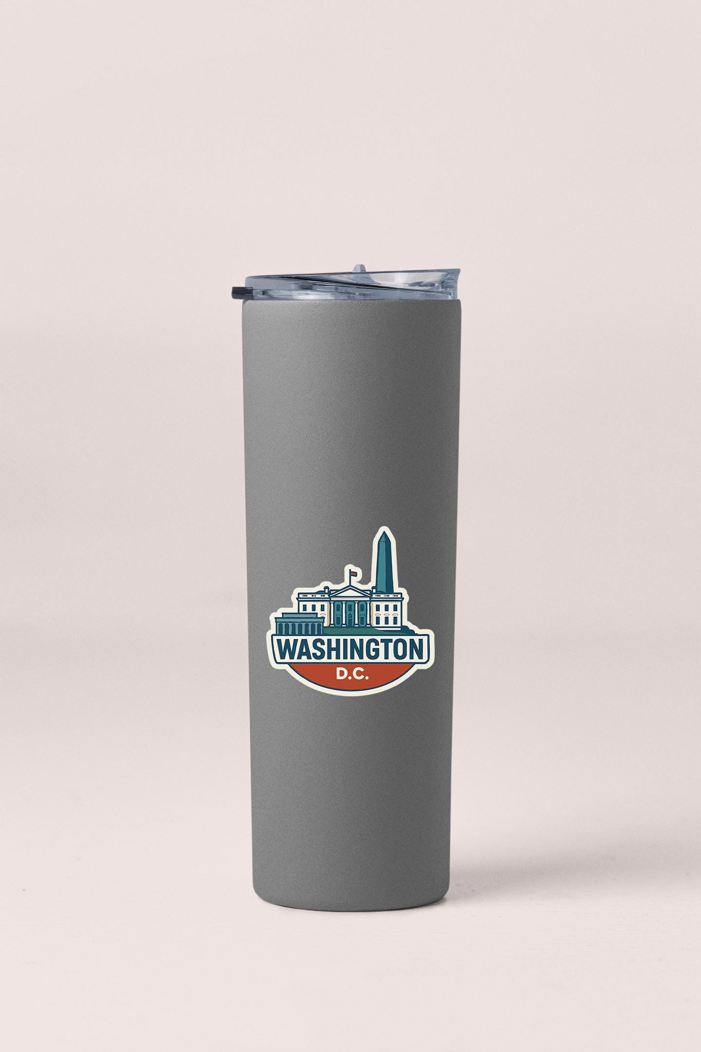 a gray travel mug with washington d c on it