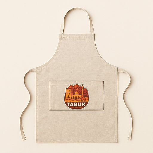 A beige apricot with a graphic of Tabuk, a famous landmark in Tabuk, Indonesia, printed on it.