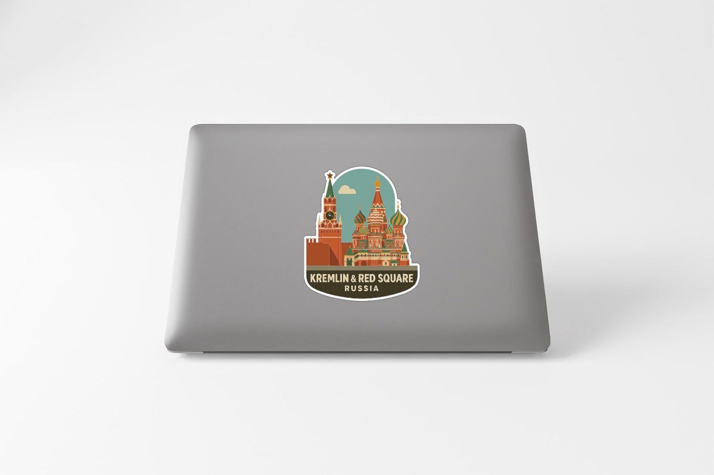 A sticker depicting the Kremlin and Red Square in Moscow, Russia.