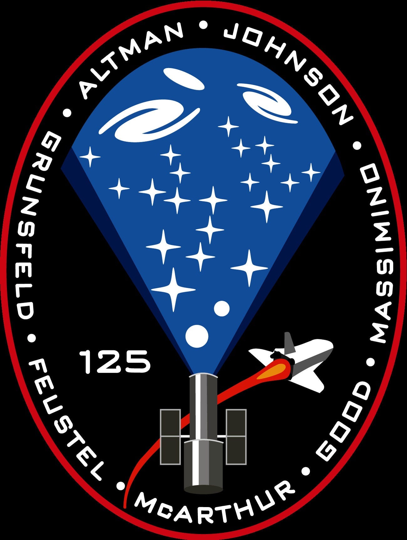 a nasa emblem with a red white and blue star