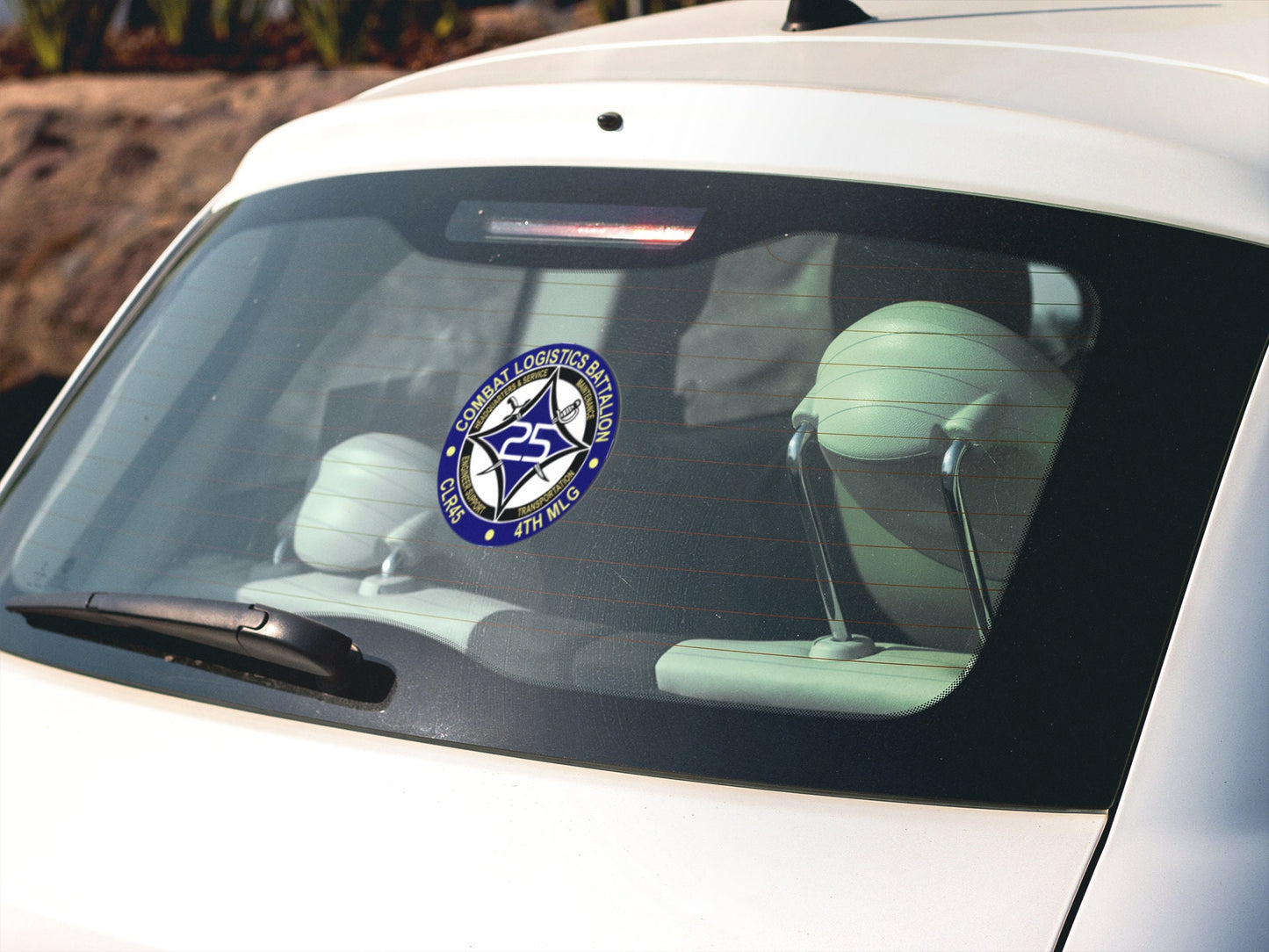 a car with a sticker on the front of it
