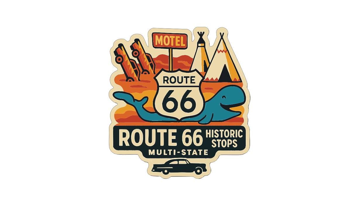 Route 66 Historic Stops Iron On Heat Transfer Vinyl HTV Die-Cut Symbolic