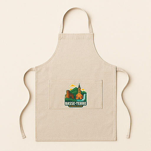 A beige apricot with a logo of Basse-Terre, a region in France, printed on it.