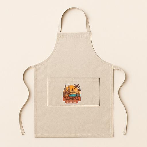 A beige apricot with a graphic of a palm tree and the text "TAMPA FLORIDA" printed on it.